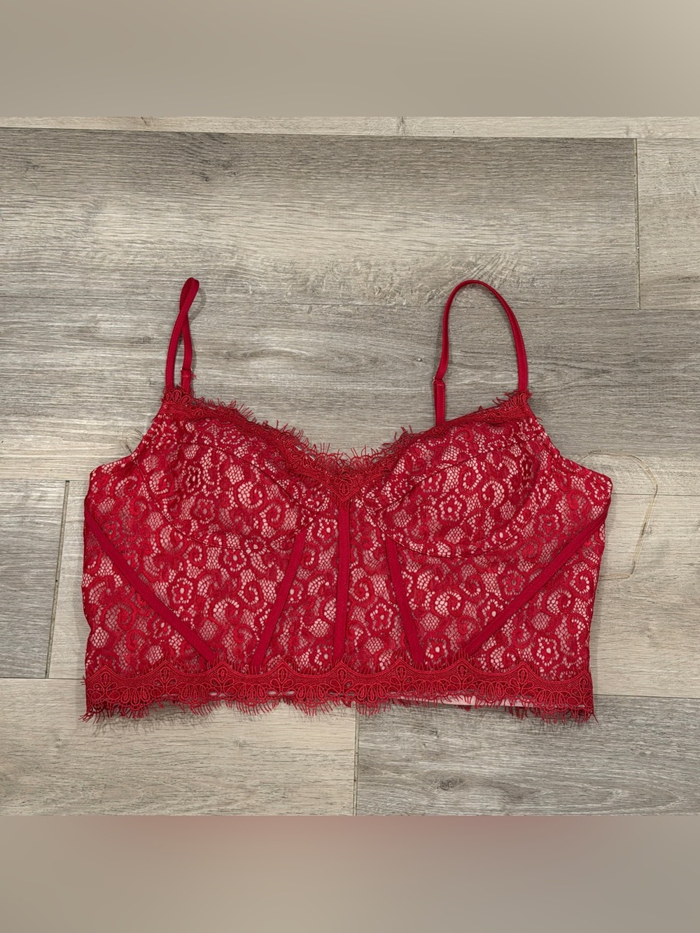 NWT Red mauve pink corded lace scallop bebe bustier bralette cami romantic sz 12
